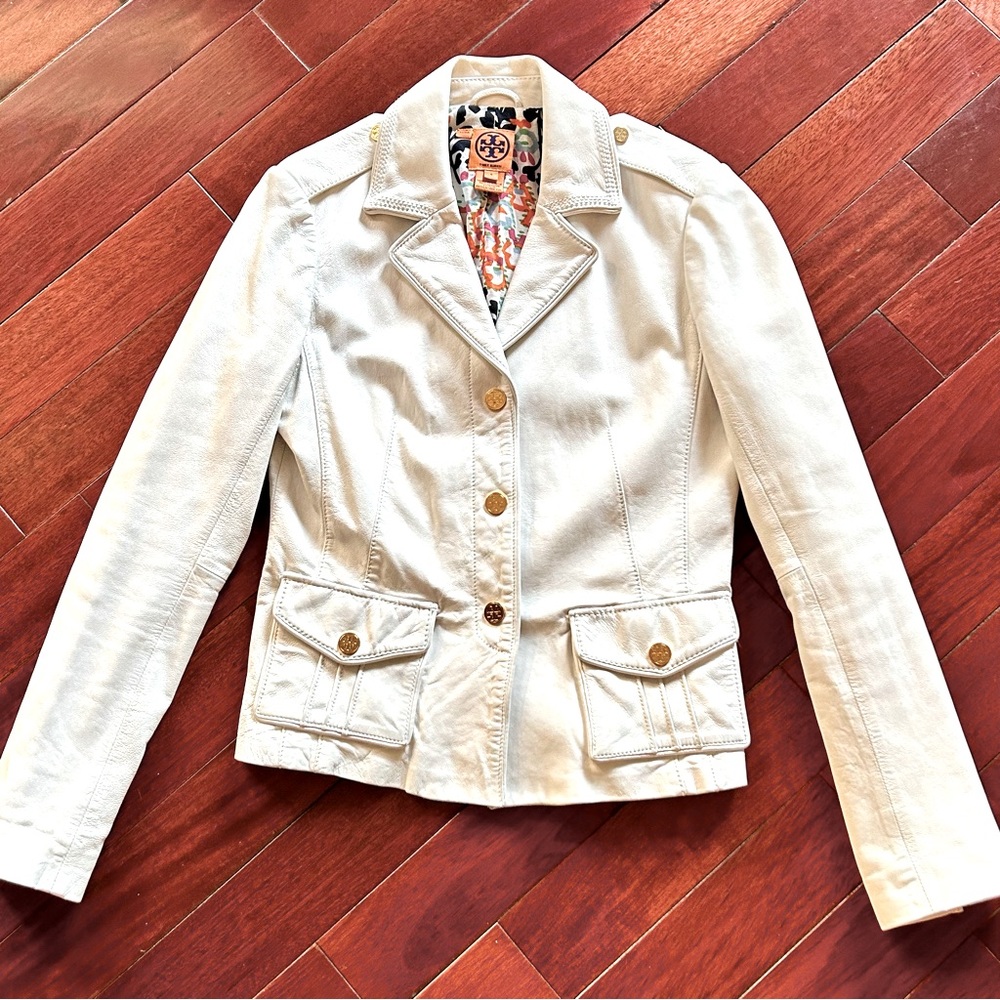 Tory Burch White Leather Blazer